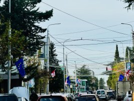 სამტრედიაში ევროკავშირის წევრობის კანდიდატის სტატუსის აღსანიშნად, საქართველოსა და ევროკავშირის დროშები გამოიფინა